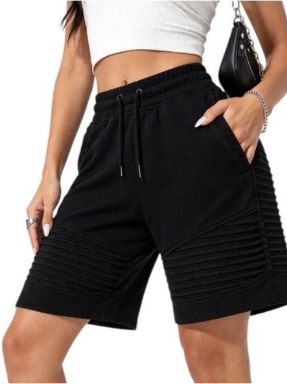 Black Moto Biker Sweat Shorts Y2K Streetwear Athleisure Women’s M